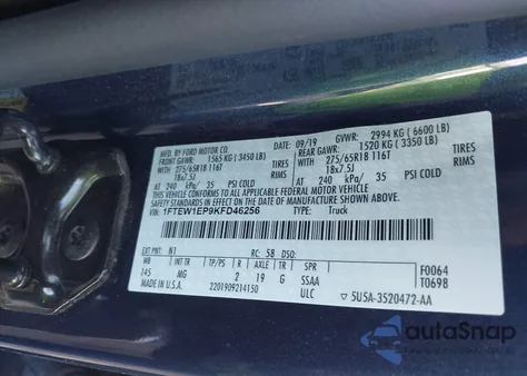 2019 Ford F-150 Xlt из США, поврежденный, VIN 1FTEW1EP9KFD46256